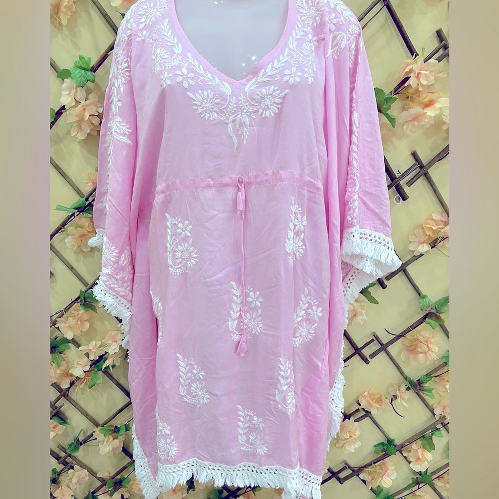 Lucknow Chikankari hand work ,can be worn as a dress/tunic/swim cover up .